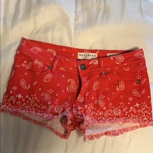 Denim red paisley shorts
